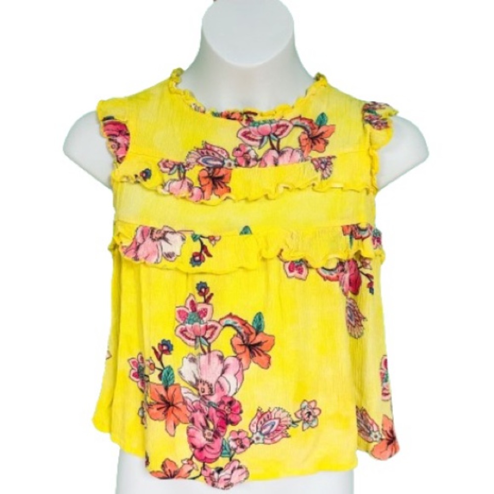 Zoey Girl Yellow Floral Sleeveless Ruffle Tank Girls Size 8